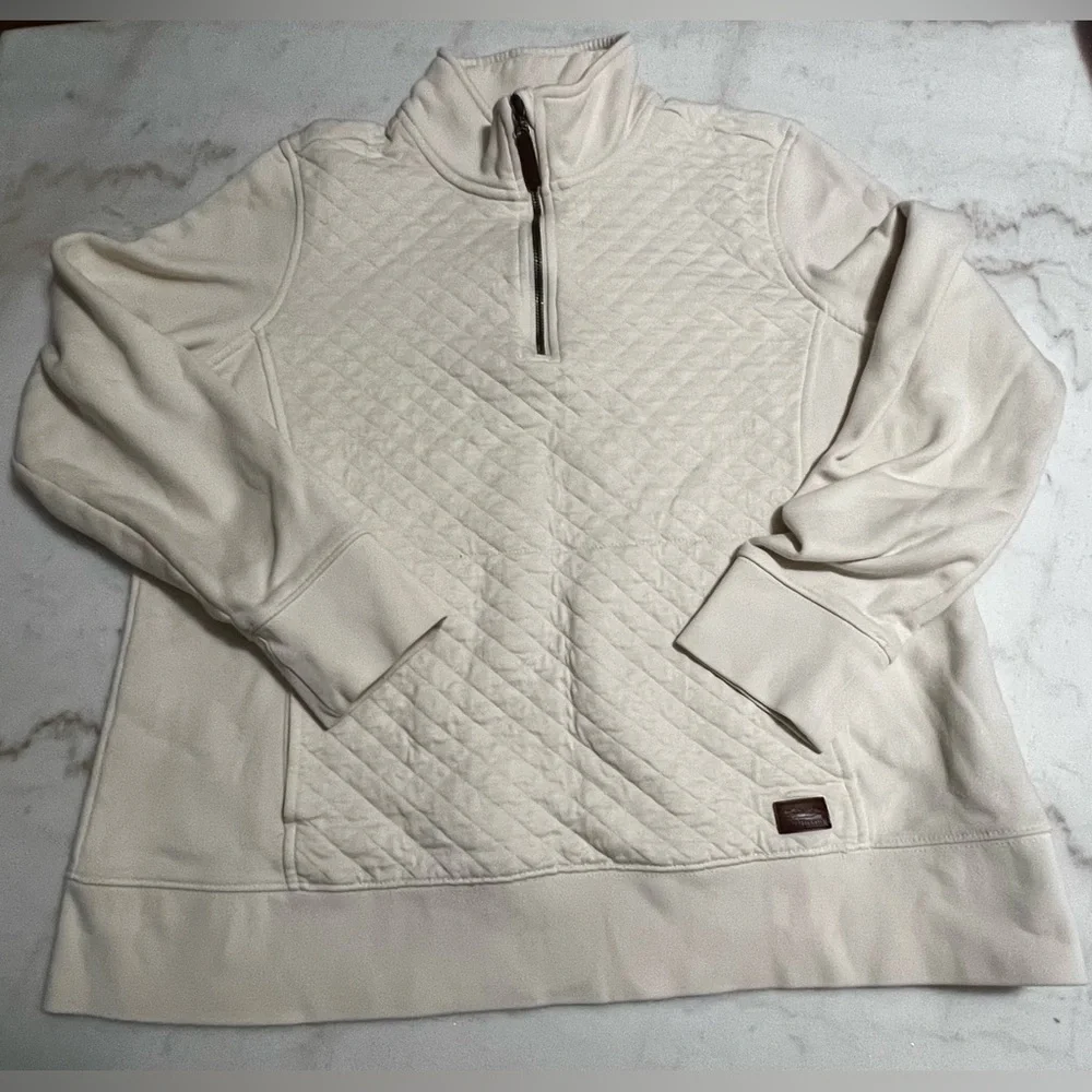 Quilted Knit Stand Collar Long Sleeve Kangaroo Pocket Quarter-Zip Pullover Top